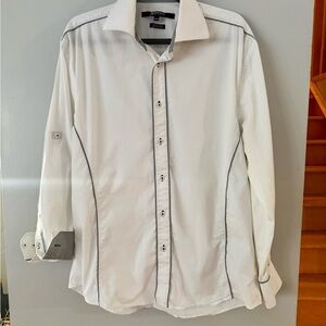 EUC Notorious White Shirt - Black Vertical Seam Piping & Striped Cuffs